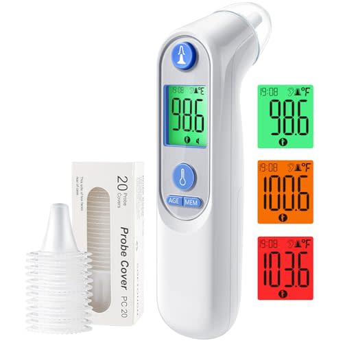 Ear Thermometer for Kids, Adults and Babies, FSA Eligible, Fever Alarm, Mute Mode, 30 Memory Recall with 21 Probe Covers - Fast Results & Easy to use, Life Time Support
