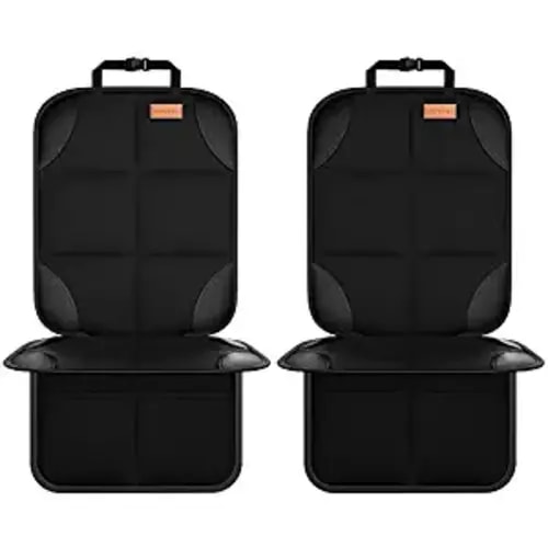 Car Seat Protector, 2Pack, Protect Child Seats with Thickest Padding and Non-Slip Backing Mesh Pockets for Baby and Pet - Black
