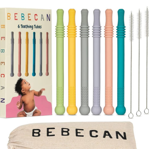 Teething Sticks for Babies 0-36 Months - Super Soft Silicone Teethers in 6 Vibrant Colors, Infant Teething Relief, Multicolored Teething Tubes Baby Gift Teethers
