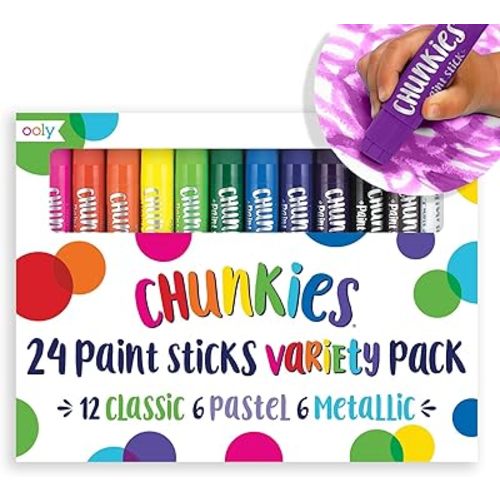 Ooly Chunkies 24 Paint Sticks For Kids, Tempera Paint Sticks Variety Set, Includes Classic, Pastel & Metallic No Mess Quick Drying Colors