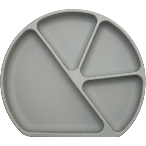 otterlove Silicone Baby Plate with Suction Base - 100% Platinum Pure LFGB Silicone with NO Fillers - BPA Free - Fits Most Highchair Trays (4 Section Divided Plate + Cover - Sand)