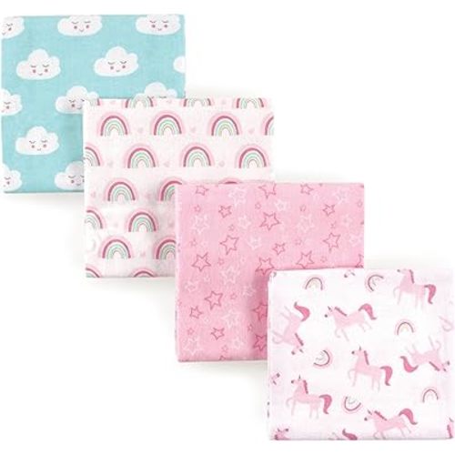 Luvable Friends Unisex Baby Cotton Flannel Receiving Blankets, Rainbow 4-Pack, One Size
