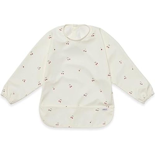Lalo Smock Bib - Long Sleeve Baby Bib, Elastic Cuffs for Comfort, Large Catch-All Pocket, Waterproof Recycled Polyester - Durable Baby Smock Bib for Mealtime & Playtime - Ages 6-24 Mo. - Cherry