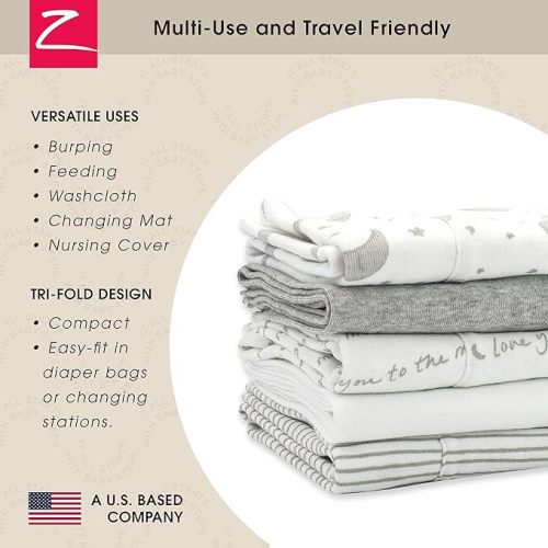 Zutano 5-Pack Organic Burp Cloths for Baby Girl & Boy, Large Cotton Burping Cloths for Babies | Absorbent Baby Spit-Up Rags | Gender Neutral Burp Clothes | Newborn Essentials, Love You to The Moon - Love You to the Moon