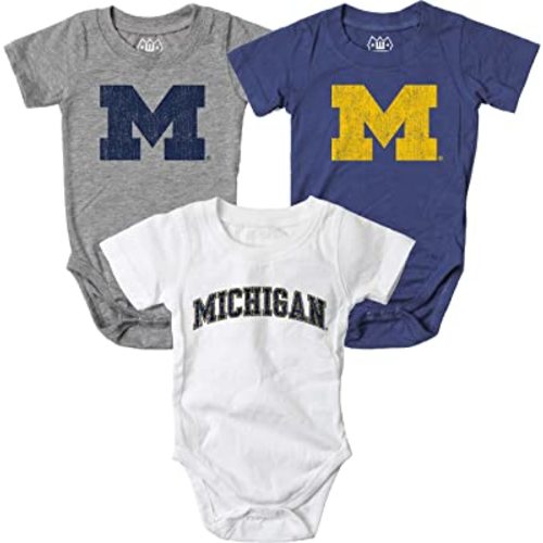 Wes and Willy Baby College Team 3 Pack of Cotton Rompers