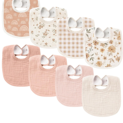 Konssy Muslin Baby Bibs 8 Pack Baby Bandana Drool Bibs Cotton for Unisex Boys and Girls, Soft Absorbent Set for Teething and Drooling