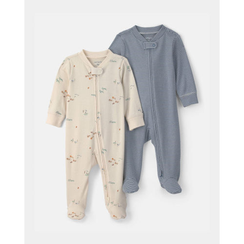 Baby Boy 2-Pack Safari Snug Fit Sleepers - Blue/Ivory | Carter’s Oshkosh Canada