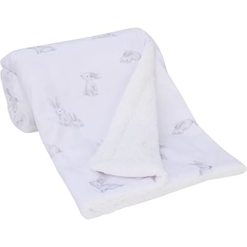 NoJo Sweet Bunny White, Pink, and Gray Super Soft Plush Sherpa Baby Blanket