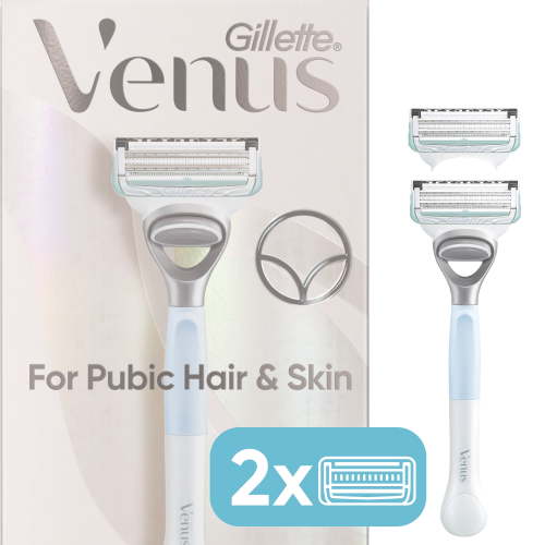 Venus For Pubic Hair and Skin Razor for Women, Manual Razor, Handle + 2 Razor Blade Refills, White