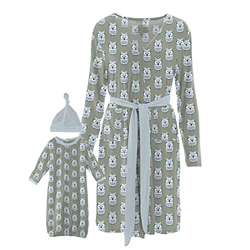KICKEE Women’s Print Mid Length Lounge Robe with Layette Gown Set, Super Soft Viscose from Bamboo