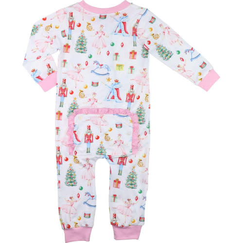 Pink Trim Nutcracker Ballet Print Knit Zipper Pajamas - Cecil and Lou