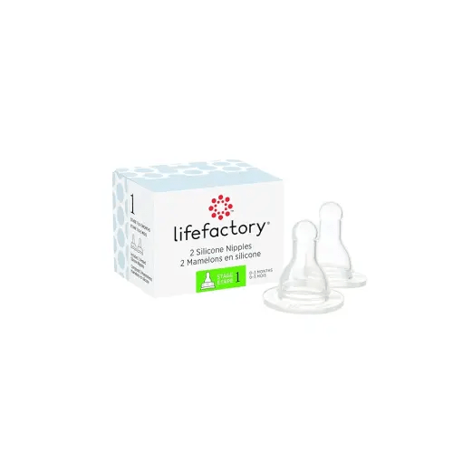 Lifefactory BPA-Free Stage 1 (0-3 Months) Silicone Nipples, 2-Pack