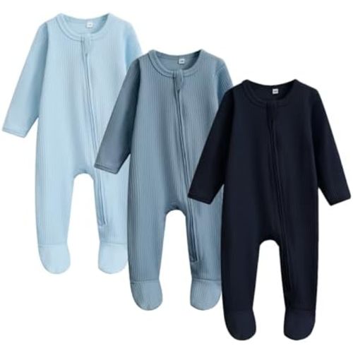 Bafeicao Newnorn Baby Footie Romper with Mitten Cuffs 2-Way Zipper Cotton Pajamas One-piece Jumpsuit Sleeper Infant Clothes