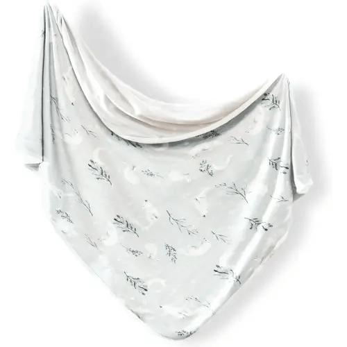 GRSSDER Baby Blankets Super Soft Stretchy Jersey Knit Swaddle Blanket for Girls and Boys, Double Layer Reversible Receiving Blankets 34 x 44, Extra Large for Swaddling, Snow Wolf