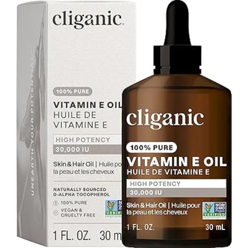 Cliganic Pure Vitamin E Oil for Skin, Scars, Hair & Face - 30,000 IU, Non-GMO Verified | Natural D-Alpha Tocopherol