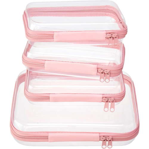 KEAWIS 4 Pack Clear Hard Shell Zipper Pouches, Multi-Size Travel Organizer Cases, Transparent Cosmetic & Toiletry Bags, Portable Diaper Bag Inserts & Small Toy Storage Bins