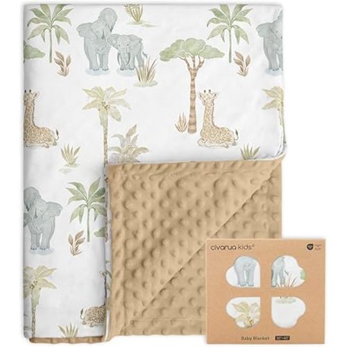 Baby Blankets for Boys Girls, Super Soft Nursery Minky Blanket Neutral with Print Brown Savanna Elephant and Cozy Raised Dotted Fleece Backing, 30 x 40 Inch Double Layer Bed Throws