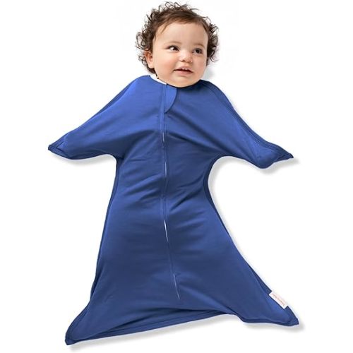 SleepingBaby Zipadee-Zip Transitional Swaddle Sack, 4-8 Month - Roomy Zipper Swaddle for Easy Diaper Changes and Proper Hip Development - Baby Swaddle Sack, Small - Classic Navy