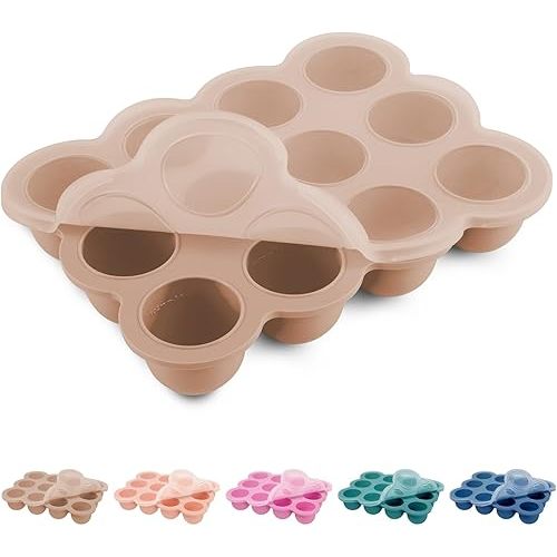 Baby Food Freezer Tray with Clip on Lid, 12 x 1.5 Ounce Baby Food Storage Container, Baby Silicone Freezer Molds for Fruit Purees & Vegetables (Light Brown)