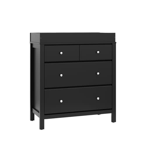 Storkcraft Horizon 3 Drawer Chest with Removable Changing Topper (Black) – GREENGUARD Gold Certified Nursery Dresser, Kids’ Storage Chest with Organizer, Durable and Stylish 3-Drawer Design