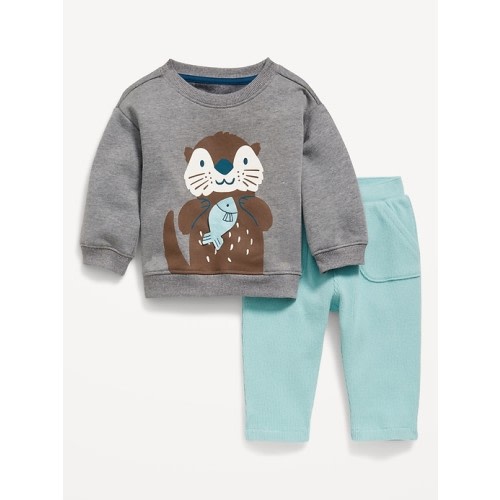 Graphic Fleece Crew-Neck and Waffle-Knit Pants Set for Baby