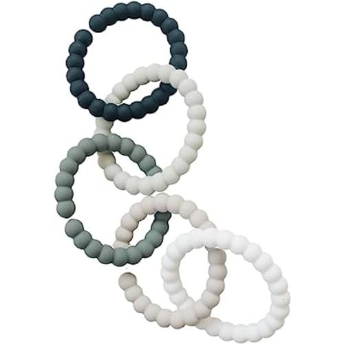 Chewbeads - Silicone Baby Links, Multi Use Baby Toy Rings - Attach Toys & Teethers to Stroller, Car Seat & More - Medical Grade Silicone, BPA Free & Phthalate Free - Includes 5 Neutral Baby Rings