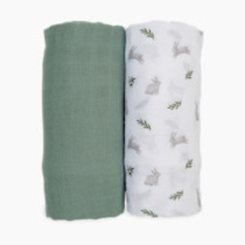 Lulujo Muslin Swaddles (2 Pack) - Bunnes/ Fern, 2