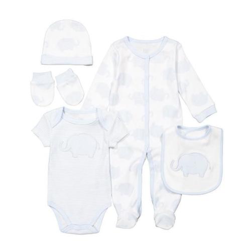 Rose Textiles - 5Pk Baby Boys Blue Elephant Set