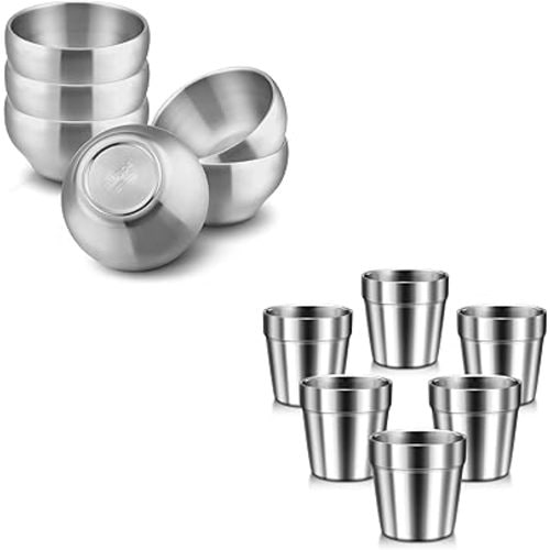 HaWare 12 Pieces Kids Dinnerware Set, Stainless Steel Metal Dinner Dishes include Kids Bowls and Metal Cups, Reusable and Stackable Dishes for Home Restaurant Camping, Shatterproof & Dishwasher Safe