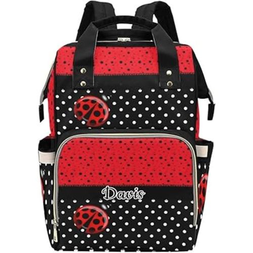 Dots Ladybirds Personalized Diaper Bag Multi-Function Backpack Nappy Bag Travel DayPack for Unisex