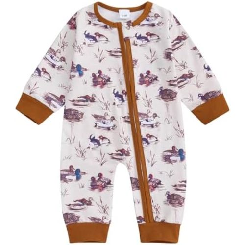 Infant Baby Boy Girl Mallard Duck Romper Jumpsuit Long Sleeve Zip Up Duck One Piece Overalls Hunting Baby Clothes