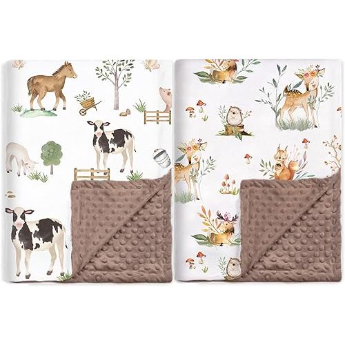 BOPRIO Baby Blankets for Boys Girls, Soft Lightweight Nursery Minky Blankets with Double Layer Dotted Backing for Infant Toddler Nursery Crib with Cute Design 30 x 40 Inch