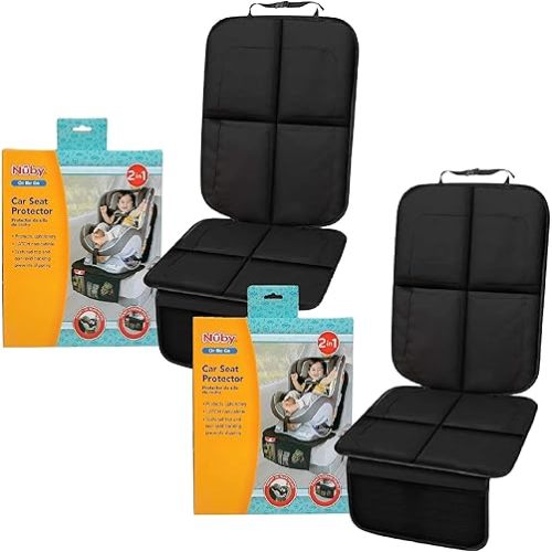 Nuby Deluxe Car Seat Protector & Kids Black Kick Mats (Seat Protector 2 Count)