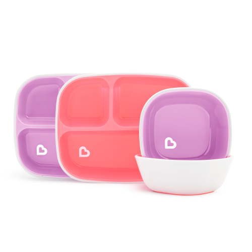 Munchkin® Splash™ Toddler Divided Plate and Bowl Dining Set, Pink/Purple, Unisex, 4 Pieces