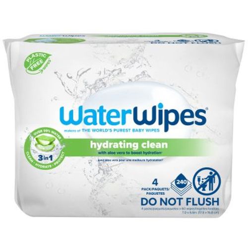 Waterwipes Plastic-free Hydrating Clean 99% Water-based Formula With Aloe Vera Baby Wipes - Unscented - 240ct