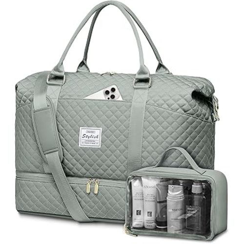 Weekender Bags for Women Duffle Bag - Travel Duffel Bag with Shoe Compartmen Carry on Overnight Bag with Toiletry Bag Gym Tote Bag with Wet Pocket Hospital Bags for Labor and Delivery Green