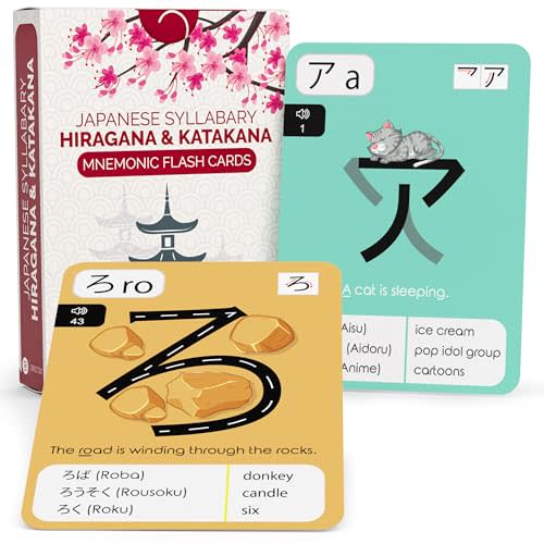 Japanese Hiragana & Katakana Mnemonic Flash Cards – 46 Syllabary Character Writing System – Letter Alphabet Educational Language Learning Resource Set – Study, Memory & Sight - Grade or Home School