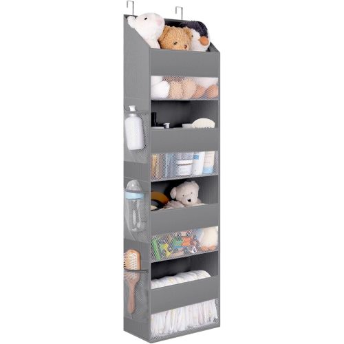 GRANNY SAYS 4-Shelf Over Door Hanging Organizer, Wall Mount Back of Door Hanging Organizers, Large Capacity Storage with Clear Window for Kids Toys, Diapers, Cosmetics, Gray