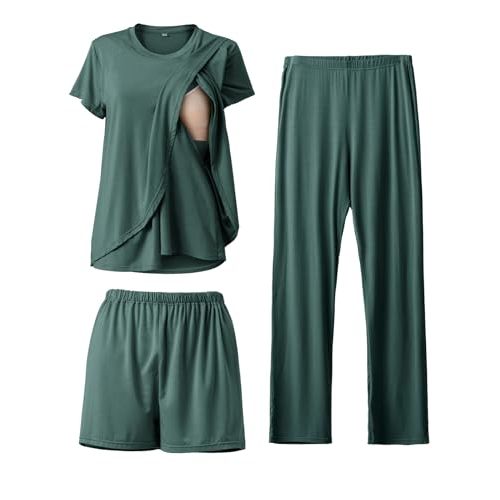 Rnxrbb 3 Piece Postpartum Nursing Pajamas Set Casual Soft Maternity Breastfeeding Pjs Sleepwear Loungewear Clothes Layer