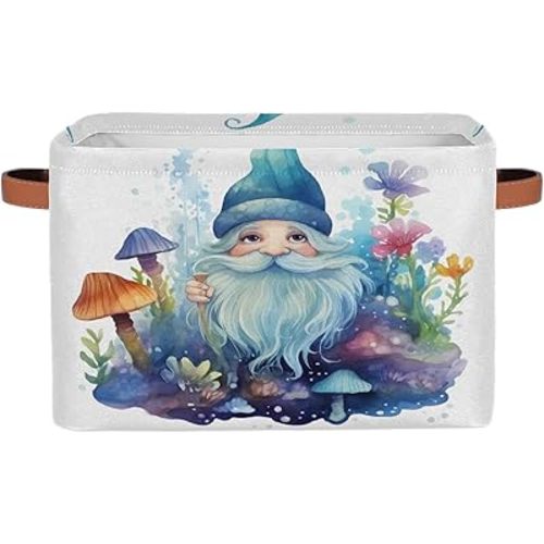 Storage Baskets for Shelves Watercolor Gnomes Mushroom Flower Foldable Decorative Storage Basket Bins with Handles Storage Basket Box for Home, 1 Pcs