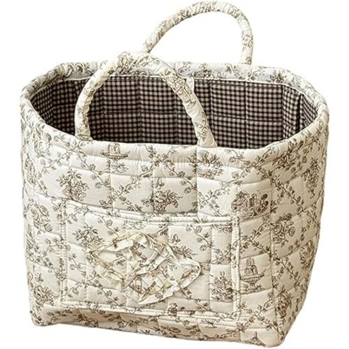Floral Fabric Storage Basket Car Interior Storage Basket Underwear Sundries Laundry Baskets Supplies Home Organizer Bag (Coffee 1)