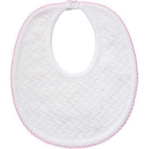 Basket Weave Baby Bib, White & Pink Picot Trim - Nellapima | Maisonette