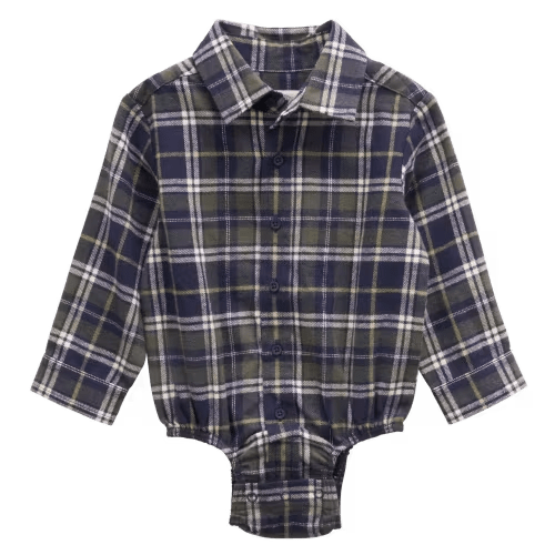 Outdoor Kids Flannel Long-Sleeve Button-Down Bodysuit for Babies