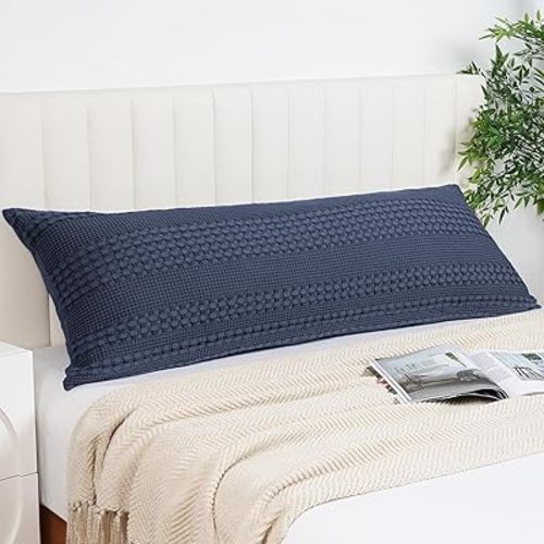 PHF 100% Cotton Waffle Body Pillowcase with Zipper, 1 Pack 20" x 54" Soft Skin-Friendly Pillow Sham, No Filling, Aesthetic Woven and Breathable Waffle Weave Body Pillow Cover for Bed, Dark Navy