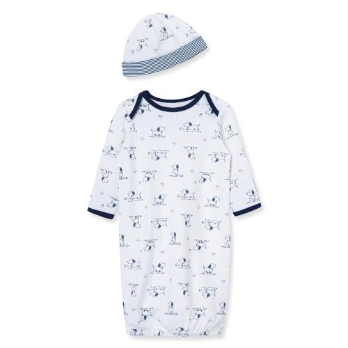 Little Me Clothes for Baby Boys' 2-Piece Nightgown and Cap Set 100% Cotton with Elastic Bottom, Baby Essentials, 0-3 Months