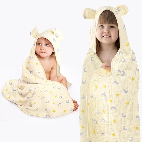 Muslin Hooded Baby Bath Towel - Moons