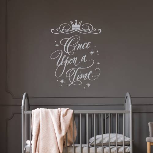 Once upon a time with Crown Wall Decal - Nursery Wall Decor, Girl's Room Wall Decor, Dress Up Room Decor, Princess Bedroom, Hand Lettered