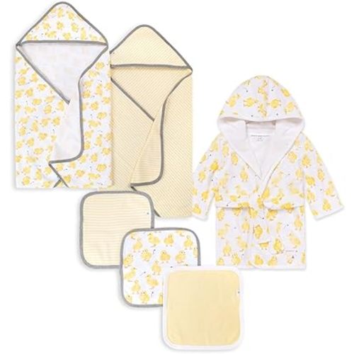 Burt's Bees Baby Bath Bundle- Hooded Towel, Washcloths & Robe Gift Set, 100% Organic Cotton