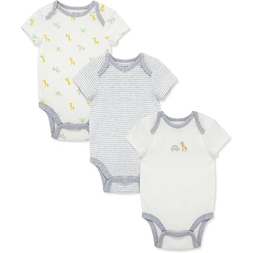 Little Me Baby Gender Neutral 3-Pack Short Sleeve Bodysuit Scratch Free 100% Cotton, Quick Snap Closures, Newborn to 9 Months