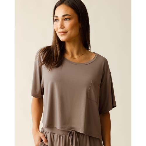 Aria Bamboo Casual Cropped Short Sleeve Top | Taupe - Kindred Bravely